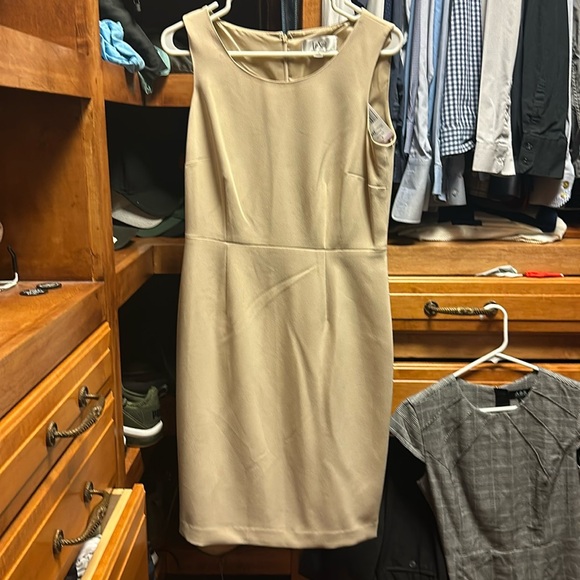 Beige sheath dress.   Fully lined.   Goes well with a  jacket or sweater. - Picture 1 of 6